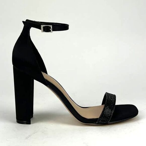 New Jewel Badgley Mischka Women Shoes Black Satin Block Heel Open SandalsâUSâ8.5 - Picture 4 of 8